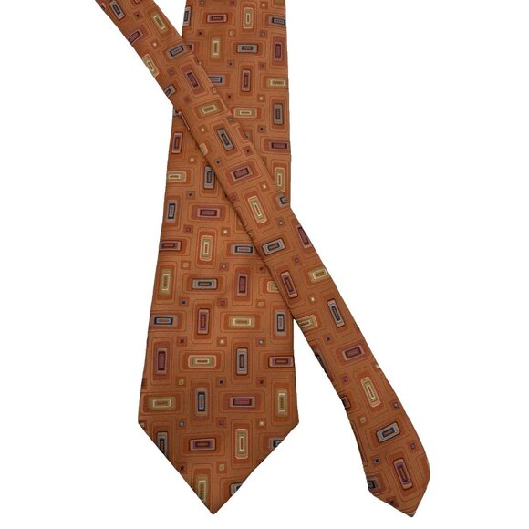 Orange 100% Silk Necktie Steve Harvey Collection Designer Geometric Long 62" GUC - Picture 3 of 6